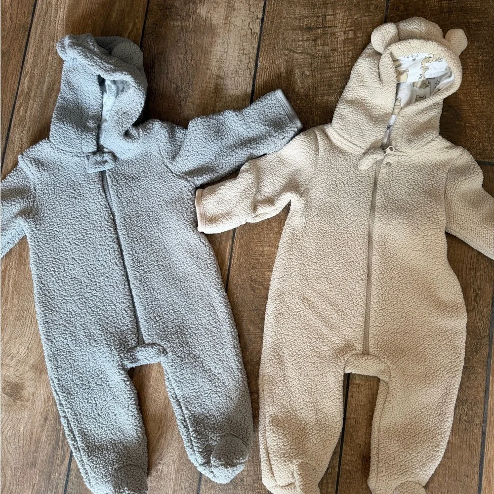 Carter's Fuzzy One Piece in Brown, Gray, and Cream